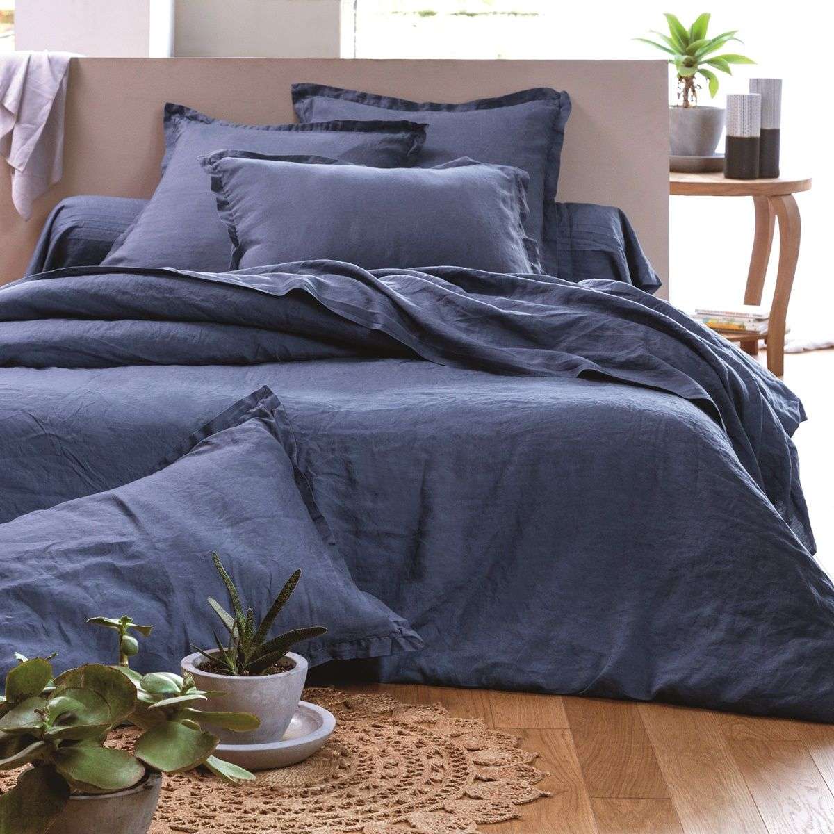 Washed cotton bed linen set blue | Bed linen | Tradition des Vosges